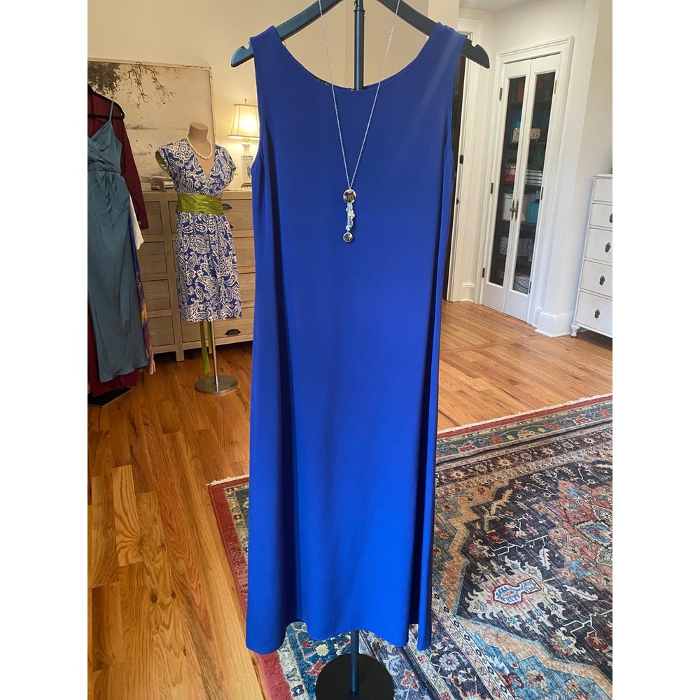 Cynthia Howie for Maggy Boutique Blue 100% Silk Sleeveless Maxi Dress Size 8 - Picture 2 of 11